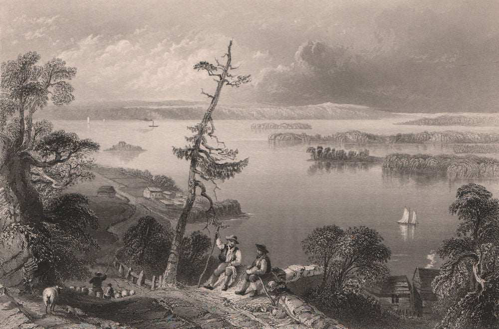 CANADA. Scene in the Bay of Quinte, Ontario. Shepherds. BARTLETT 1842 print